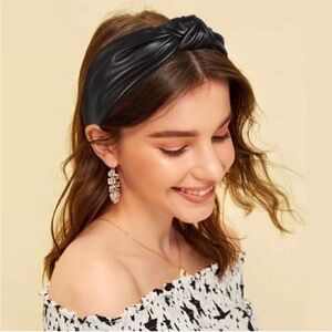 Black Vegan Leather Knotted Headband NWOT